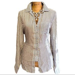 NWOT🤍Velvet Heart Grey & White Long Sleeve Striped Blouse Sz M
